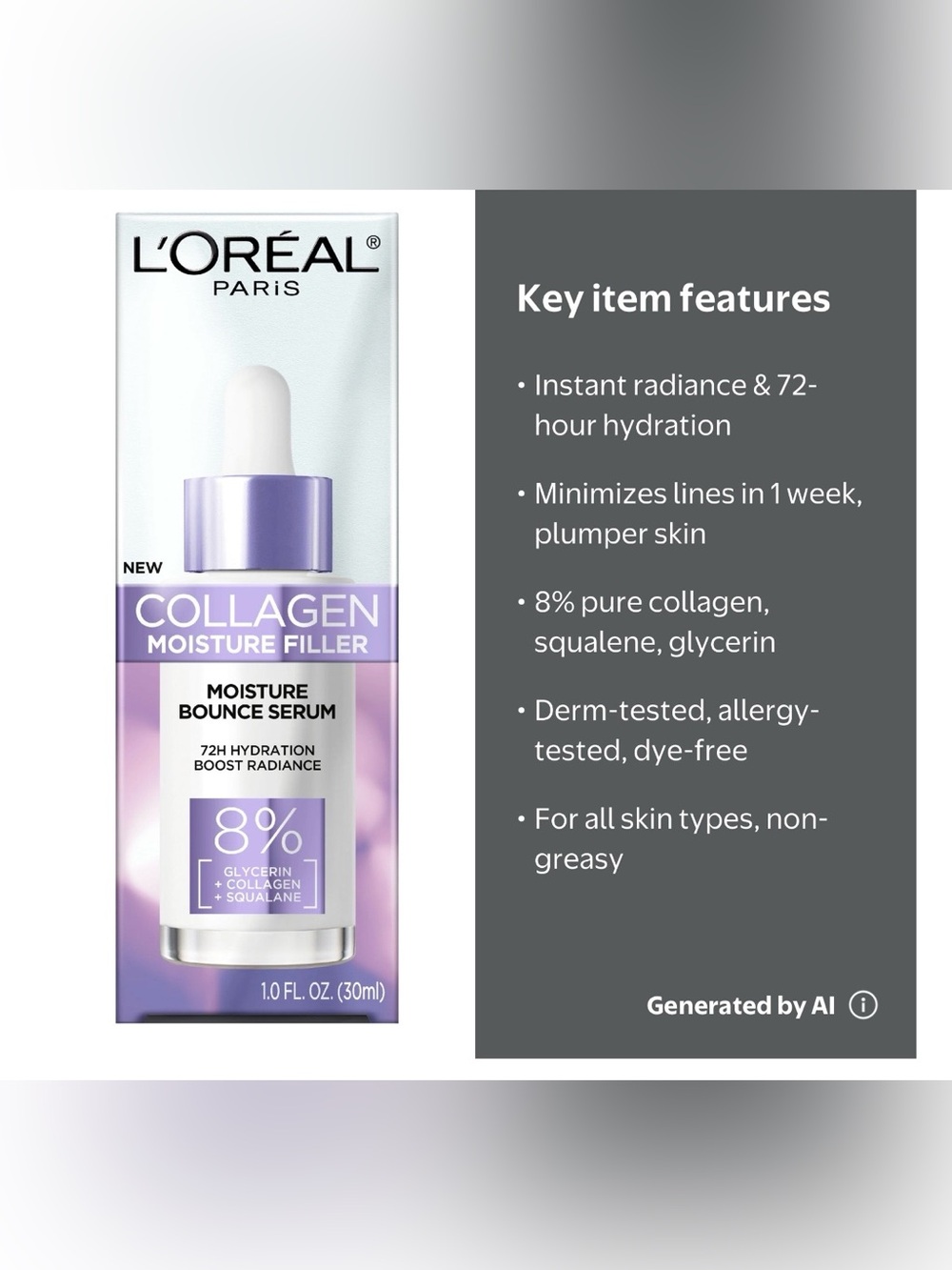 💜New💜 L'Oreal Paris Collagen Moisture Filler Serum - Picture 2 of 6